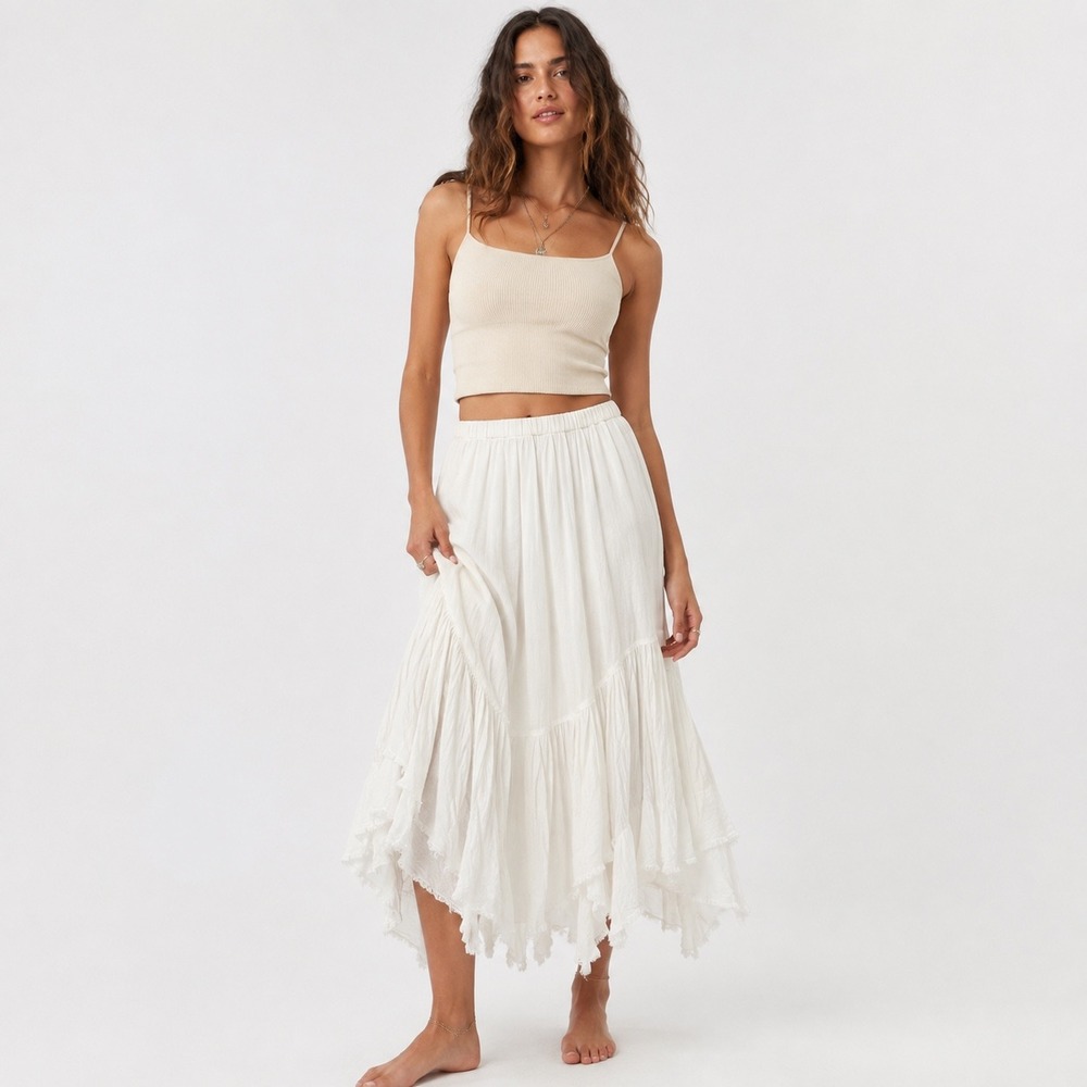 Free People FP One Clover Skirt Women M White Gauze Handkerchief Hem Boho
